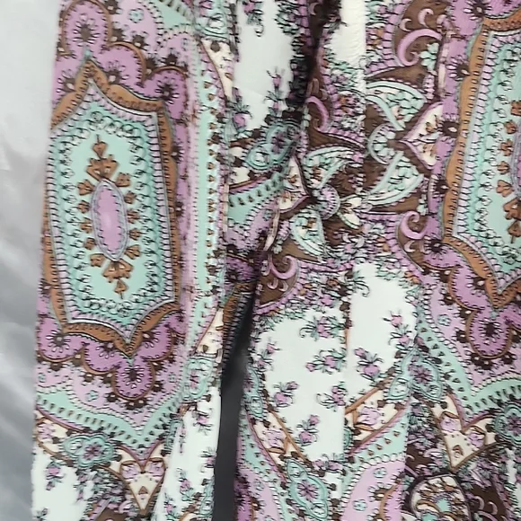 Wrangler Paisley Peasant Top Purple Turquoise Tie Neck Womens SZ L - Picture 4 of 7